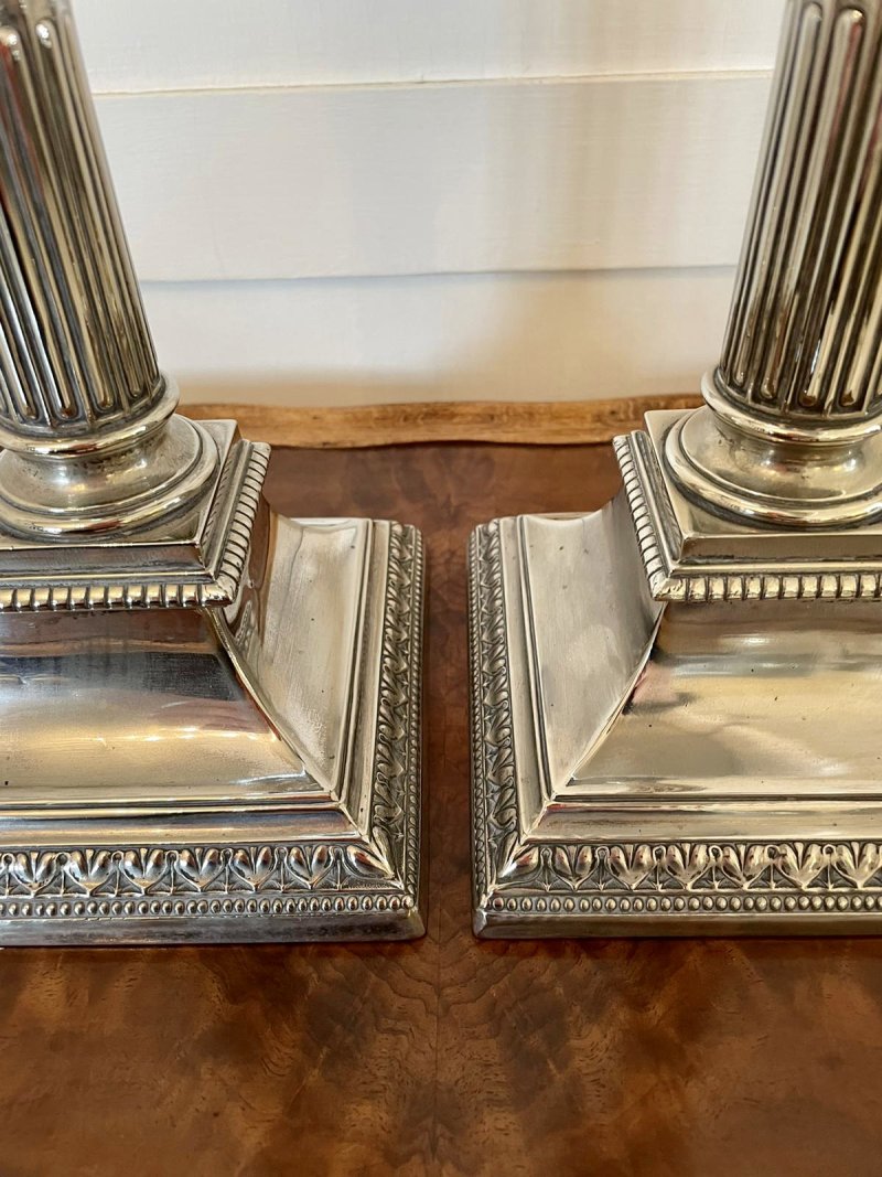 Antique Pair of Silver Plated Corinthian Candlesticks - Image 7